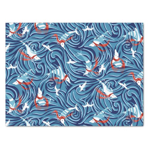 Dolphin Joy Tropical Nautical ChristmasBlue Red Tissue Paper