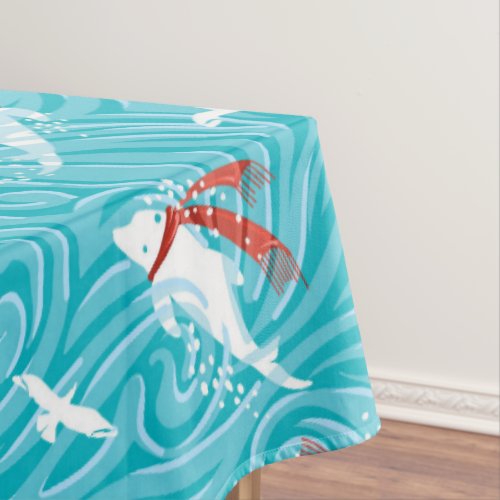 Dolphin Joy Tropical Ocean ChristmasAqua Red Tablecloth