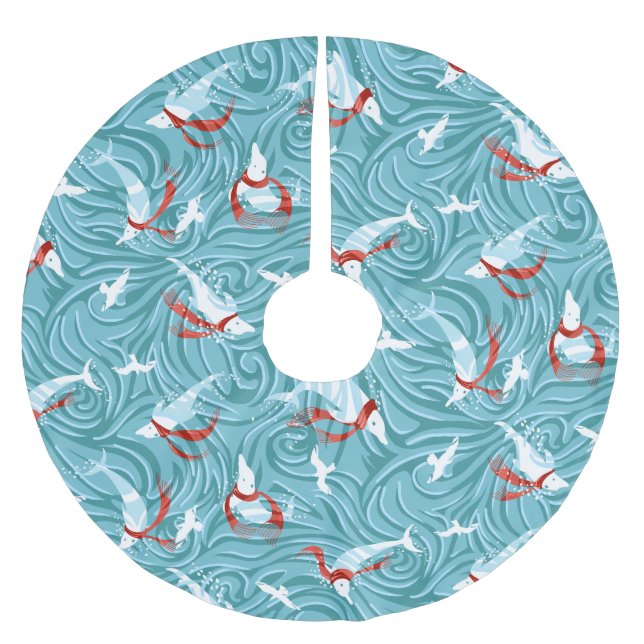 Dolphin Joy Tropical Ocean Nautical Christmas Brushed Polyester Tree Skirt (Front)