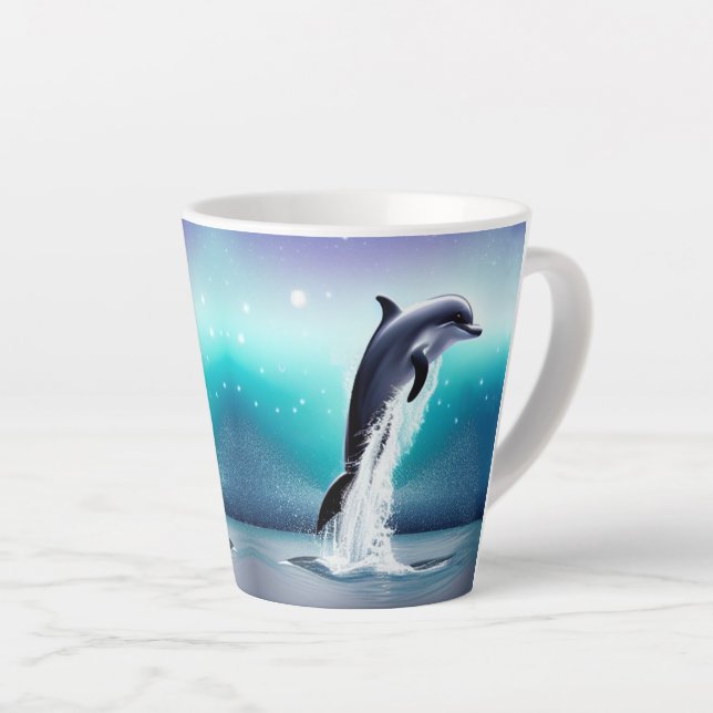 Dolphin Jumping In The Ocean Latte Mug (Right Angle)