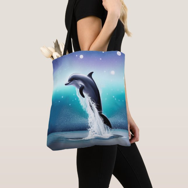 Dolphin Jumping In the Ocean Tote Bag (Close Up)