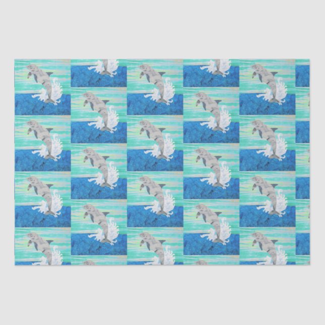 Dolphin Jumping Ocean Splash Tropical Sea Life Tissue Paper (Front)