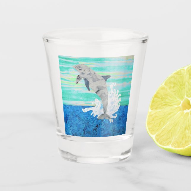 Dolphin Jumping Ocean Splashing Beach Lover Shot Glass (Front)