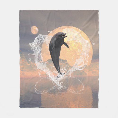 Dolphin jumping out of a heart made of water fleece blanket