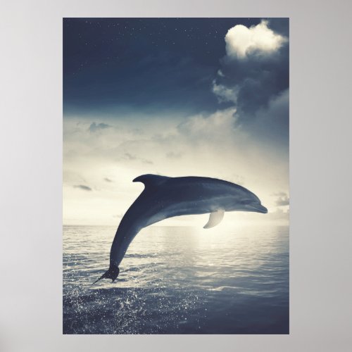Dolphin jumping out of water art poster