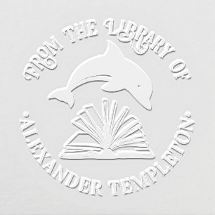 Dolphin Jumping Over Open Book Library Name Embosser