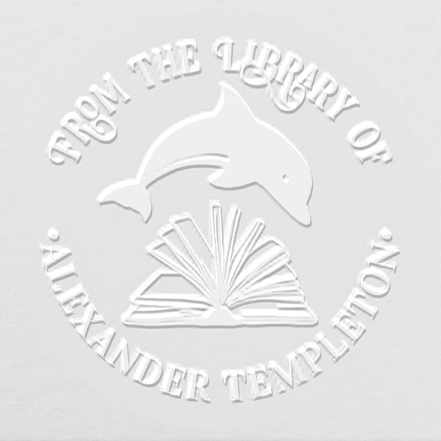 Dolphin Jumping Over Open Book Library Name Embosser (Design)