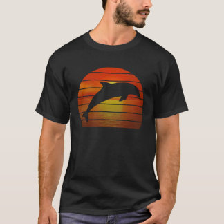 Dolphin jumping retro orange ocean sunset dolphin T-Shirt