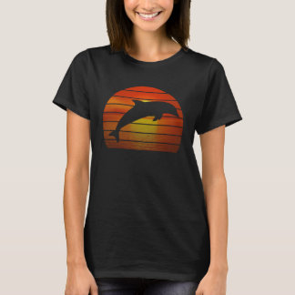 Dolphin jumping retro orange ocean sunset dolphin T-Shirt