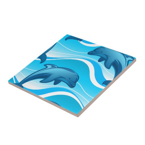 Dolphin jumping waves ceramic tile