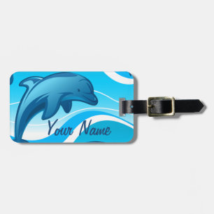 Dolphin jumping waves luggage tag