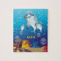 Dolphin kids puzzle with child's name.