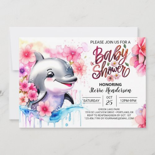 Dolphin Kisses Girl Baby Shower Invitation