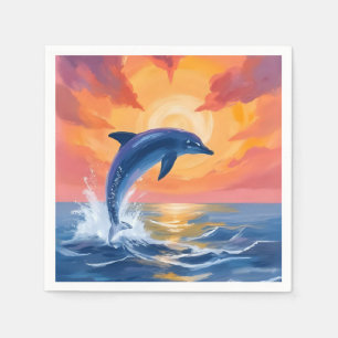 Dolphin Leap Sunset Watercolor Ocean Painted Napkins