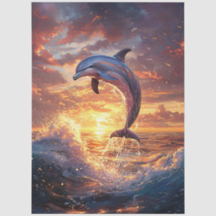 Dolphin Leaping at Sunset Decoupage Tissue Paper