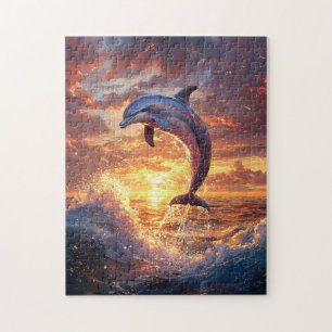 Dolphin Leaping at Sunset Jigsaw Puzzle