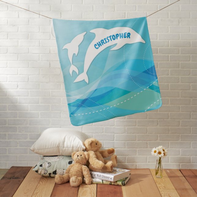Dolphin Leaping in Ocean Personalized Baby Blanket (In Situ)