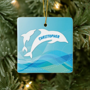 Dolphin Leaping in Ocean Personalized Ceramic Ornament
