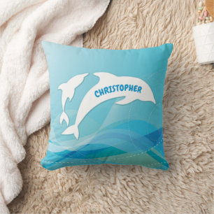 Dolphin Leaping in Ocean Personalized Throw Pillow