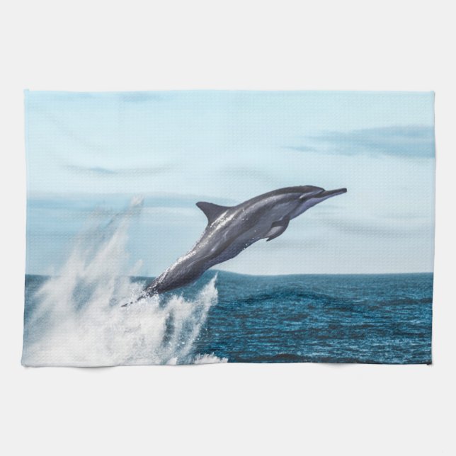 Dolphin leaping out of the ocean kitchen towel (Horizontal)