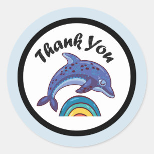 Dolphin Leaping Over A Rainbow Thank You Classic Round Sticker