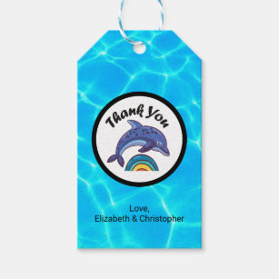 Dolphin Leaping Over A Rainbow Thank You Gift Tags