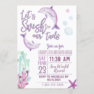 Dolphin Let's Swish Our Tails Birthday Invitation