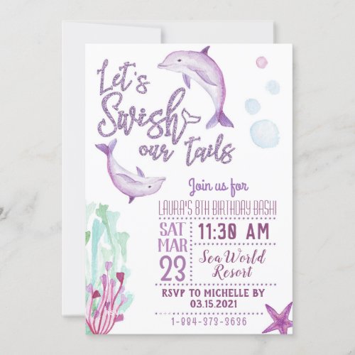 Dolphin Lets Swish Our Tails Birthday Invitation