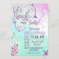 Dolphin Let's Swish Our Tails Birthday Invitation