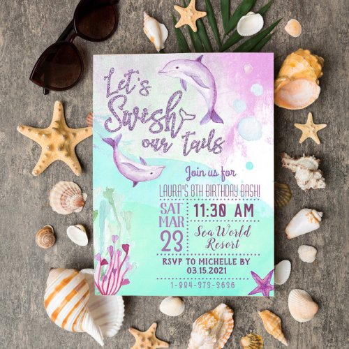 Dolphin Lets Swish Our Tails Birthday Invitation