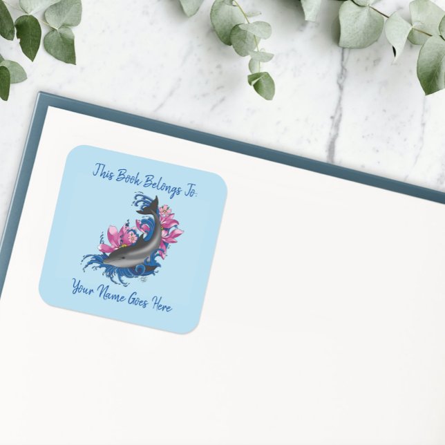 Dolphin Lotus Flowers Cherry Blossoms Bookplate  (Creator Uploaded)