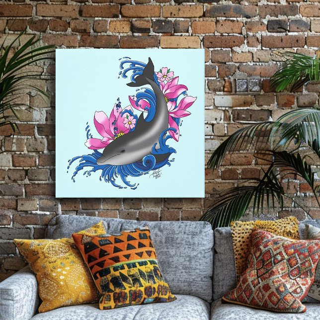 Dolphin Lotus Flowers Cherry Blossoms Canvas Print (Creator Uploaded)