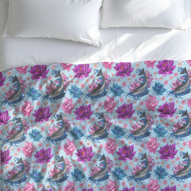 Dolphin Lotus Flowers Cherry Blossoms Duvet Cover (Creator Uploaded)