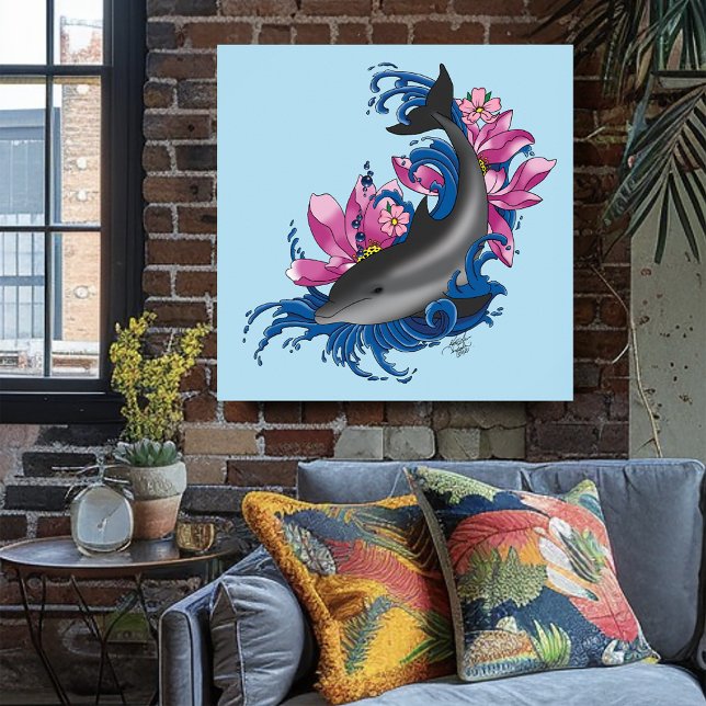 Dolphin Lotus Flowers Cherry Blossoms Poster (Creator Uploaded)