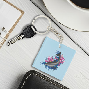 Dolphin Lotus Flowers Cherry Blossoms QR code Keychain