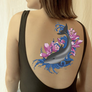 Dolphin Lotus Flowers Cherry Blossoms Temporary Tattoos