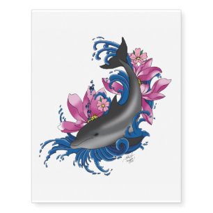 Dolphin Lotus Flowers Cherry Blossoms Temporary Tattoos
