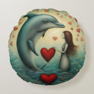 Dolphin Love 1 Round Pillow