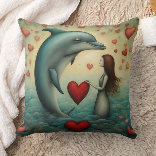 Dolphin Love 1 Throw Pillow (Blanket)