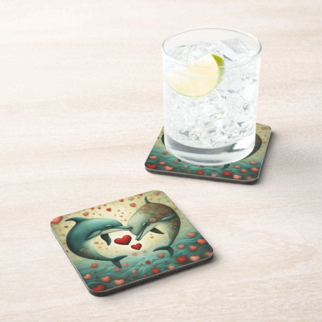 Dolphin Love 2 Beverage Coaster (Right Side)