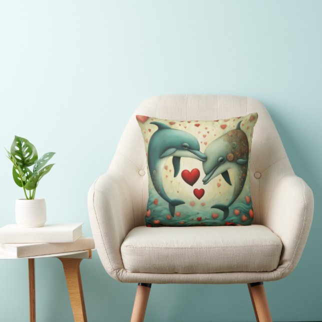 Dolphin Love 2 Throw Pillow (Chair)