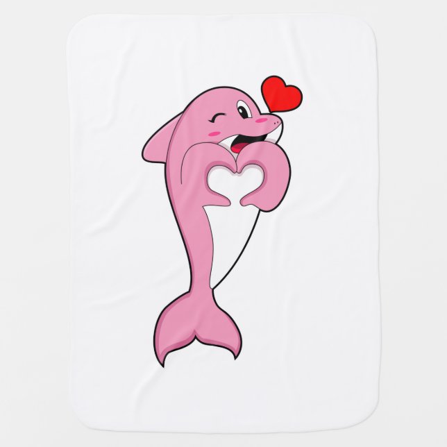 Dolphin Love Heart Baby Blanket (Front)