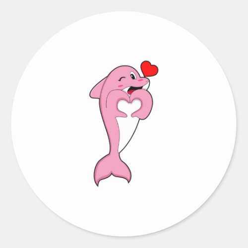 Dolphin Love Heart Classic Round Sticker