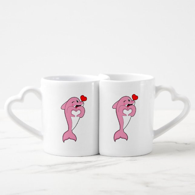 Dolphin Love Heart Coffee Mug Set (Front Nesting)