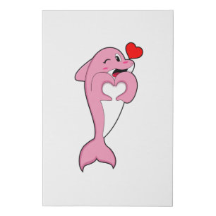 Dolphin Love Heart Faux Canvas Print