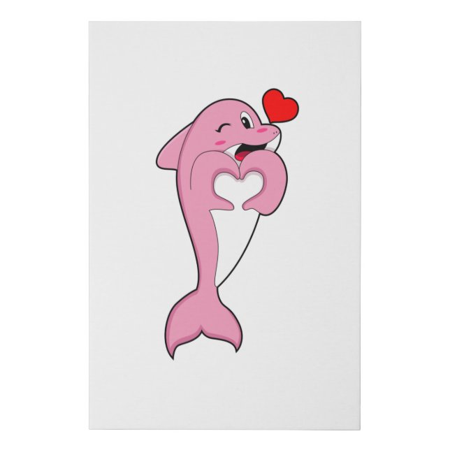 Dolphin Love Heart Faux Canvas Print (Front)