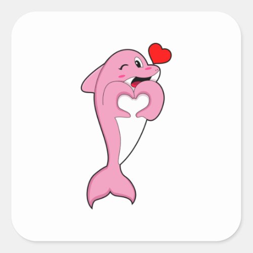 Dolphin Love Heart Square Sticker