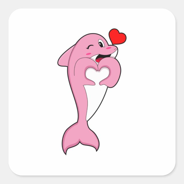 Dolphin Love Heart Square Sticker (Front)
