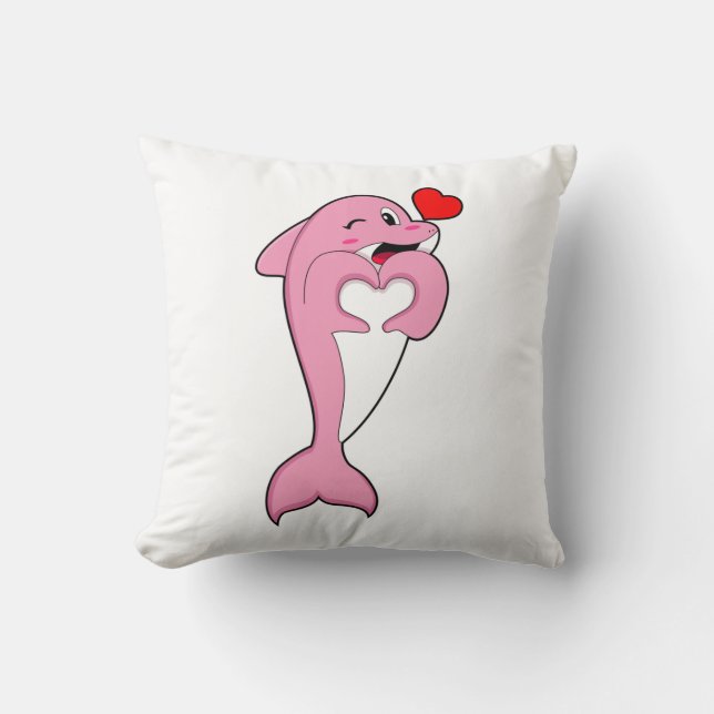 Dolphin Love Heart Throw Pillow (Front)