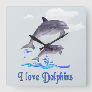 Dolphin Love Square Wall Clock